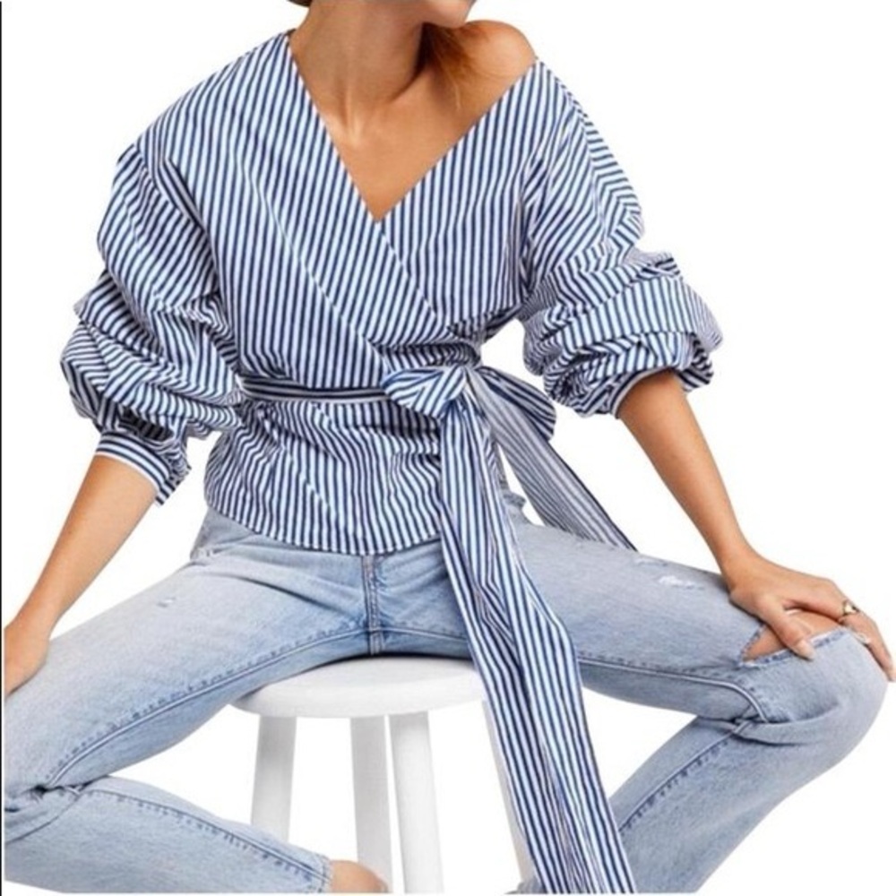 NWT! Oysho Blue & White Marine Striped Wrap Beach Cover-Up/Summer Top Size M